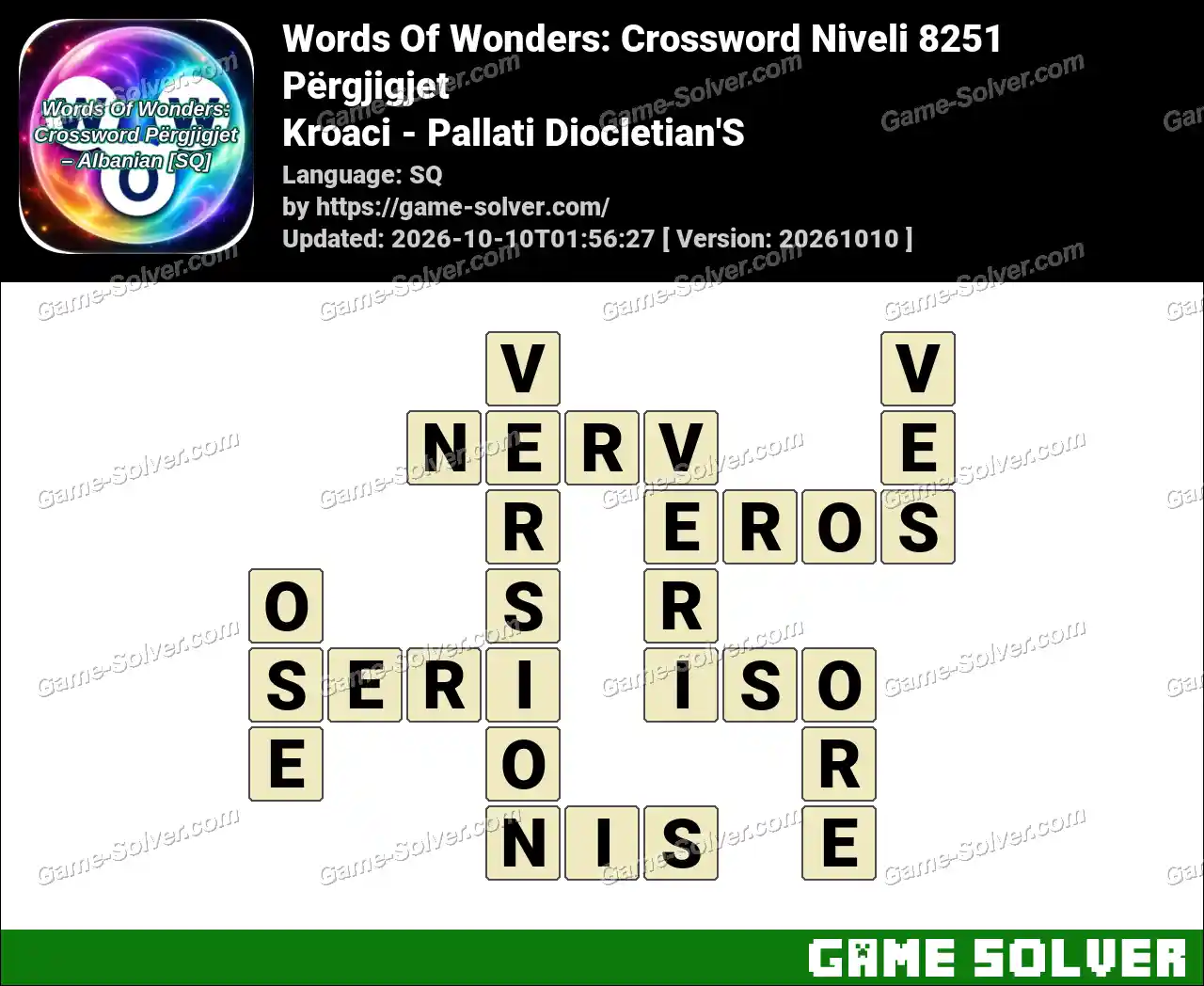 Words Of Wonders: Crossword Niveli 8251 Përgjigjet – Kroaci – Pallati Diocletian’S